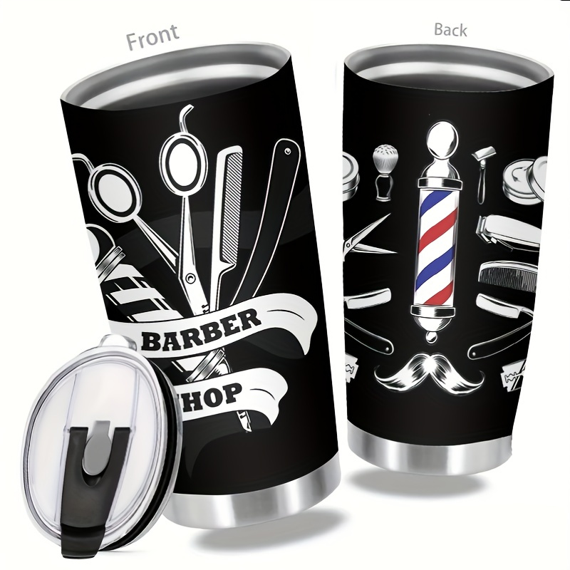 

20oz Barber-themed Insulated Stainless Steel Tumbler Set With Lid, Straw & Cleaning Brush - Ideal Gift For Hairstylists