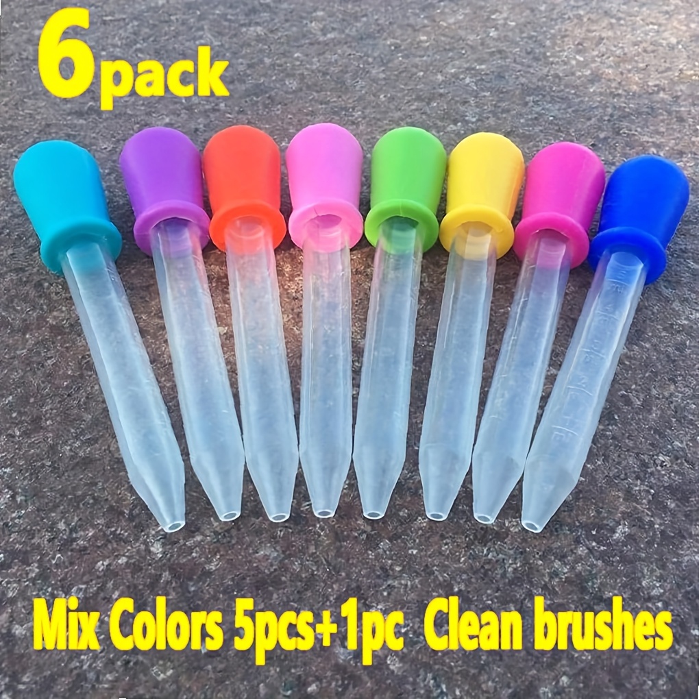 16/6pcs Of Transparent Liquid Droppers With Silicone Pipettes, Includes A Cleaning Brush. Suitable For Science Experiments And Making Confectionery And Gummies