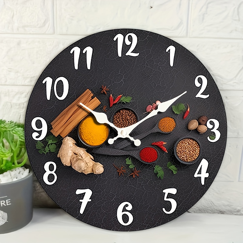 TEMU A Round Wall Clock With A Creative Black And Vibrant Design, Featuring Silent Operation Without Ticking, Ideal For Home Holiday Decoration And