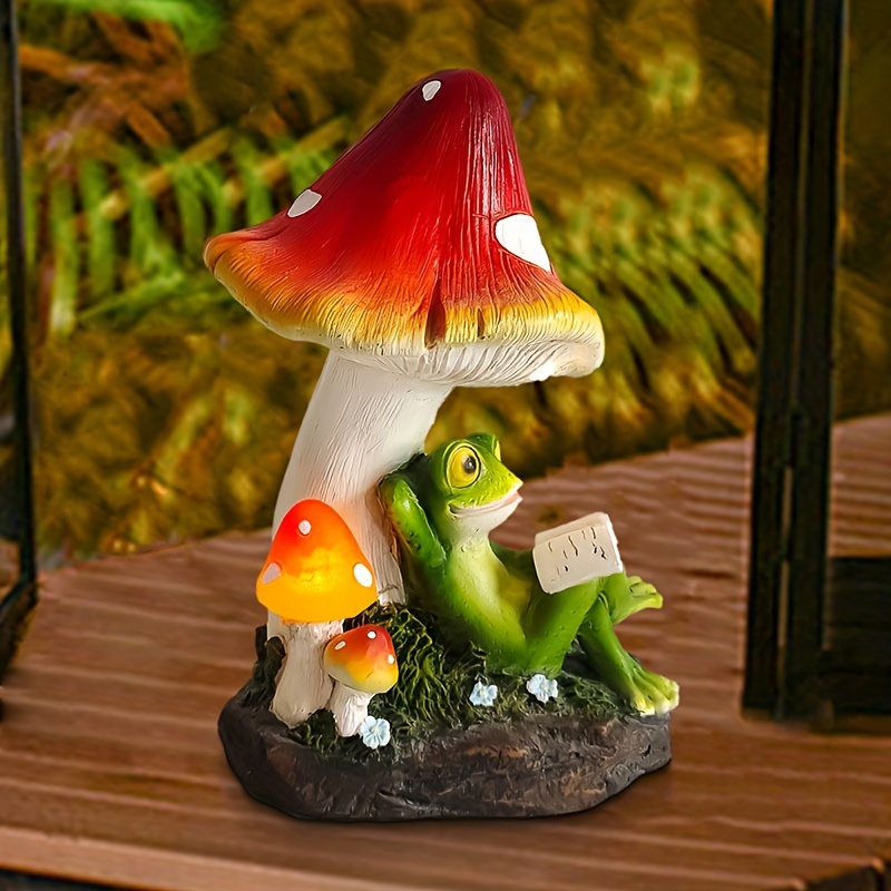 

Solar Statue Mushroom Frog Reding Book Sculpture With Led Lights For Home Garden Patio Yard Decor
