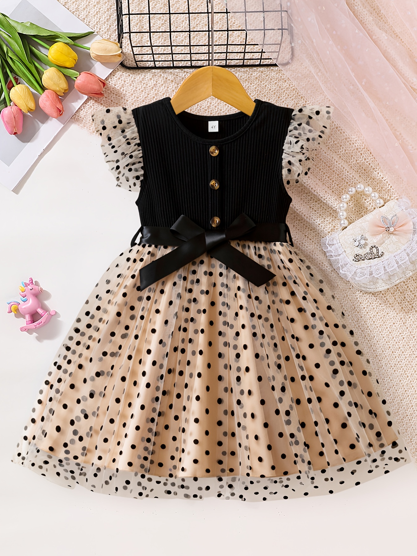 open lace back dress Bonnie Jean Girls' 1-Shoulder Dots Dress