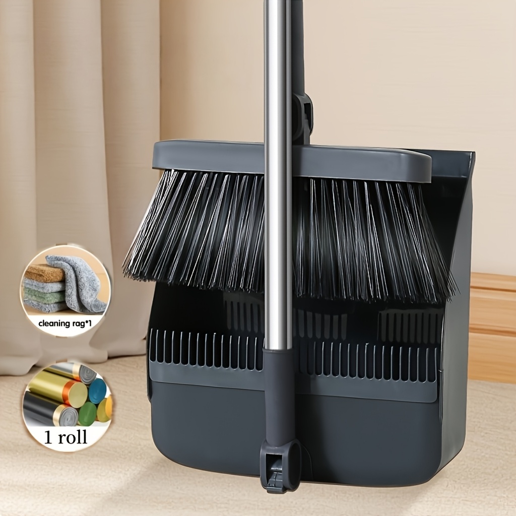 E-shop 2-in-1 Haushalts-Besen- Kehrblech-Set mit verlängertem Stiel, drehbarem Design integrierten Kammzinken zur einfachen Haarentfernung, ideal zum