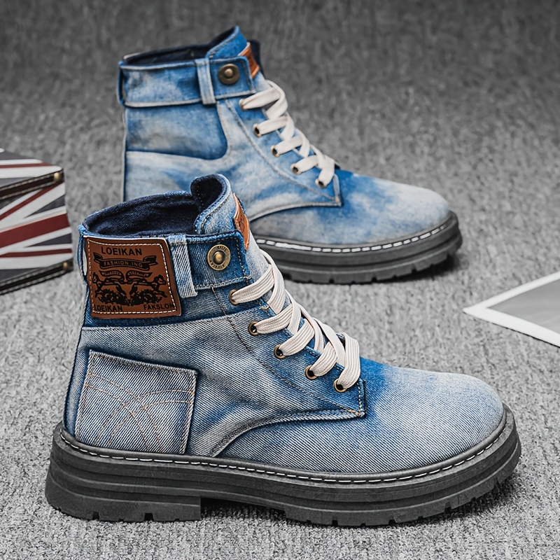 

[ ] Men's High-top Canvas Boots, Solid Color Lace-up Round Toe Fabric Upper With Pvc Sole And Cloth Insole For Outdoor Sports