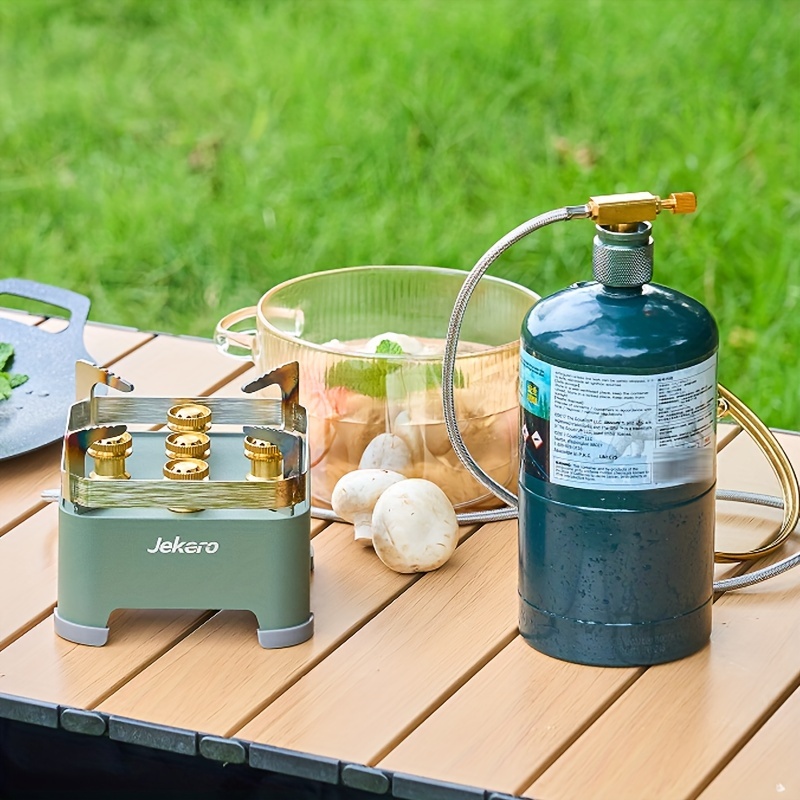 1pc stainless steel portable gas stove with windproof design folding outdoor camping burner with propane butane compatibility storage box included ideal for picnic barbecue tea brewing grilling details 4