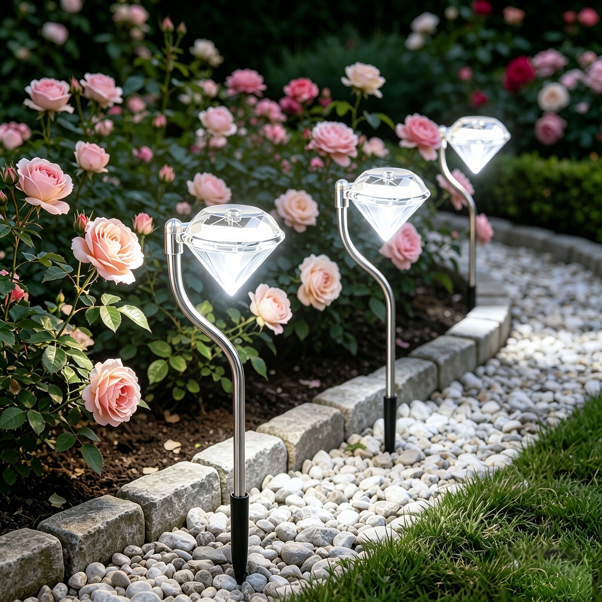 4pcs Outdoor Solar Diamond Landscape Lawn Lights, IP44 Outdoor Lights, Solar Yard Lights, Solar Courtyard Lights, Suitable for Pathways, Courtyards, Yards, Lawns, Walkways, Decks, and Driveways