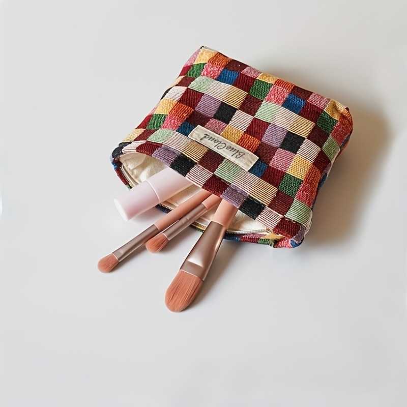 E-shop Bunte Kosmetiktasche mit Karomuster und Reißverschluss, modisches Design, multifunktionale Tasche, geeignet als Kosmetiktasche,