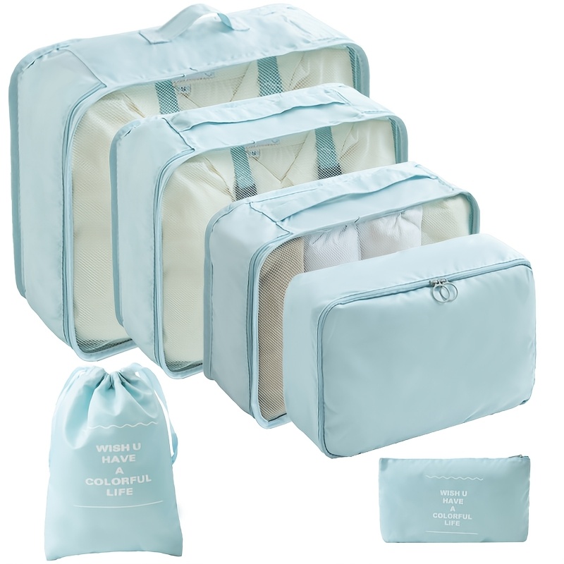 6 Set Packing Cubes For Travel, Luggage Organizers With Shoe & Toiletry Bags, Lightweight Suitcase Organizer For Carry-on, Washable Laundry Bags