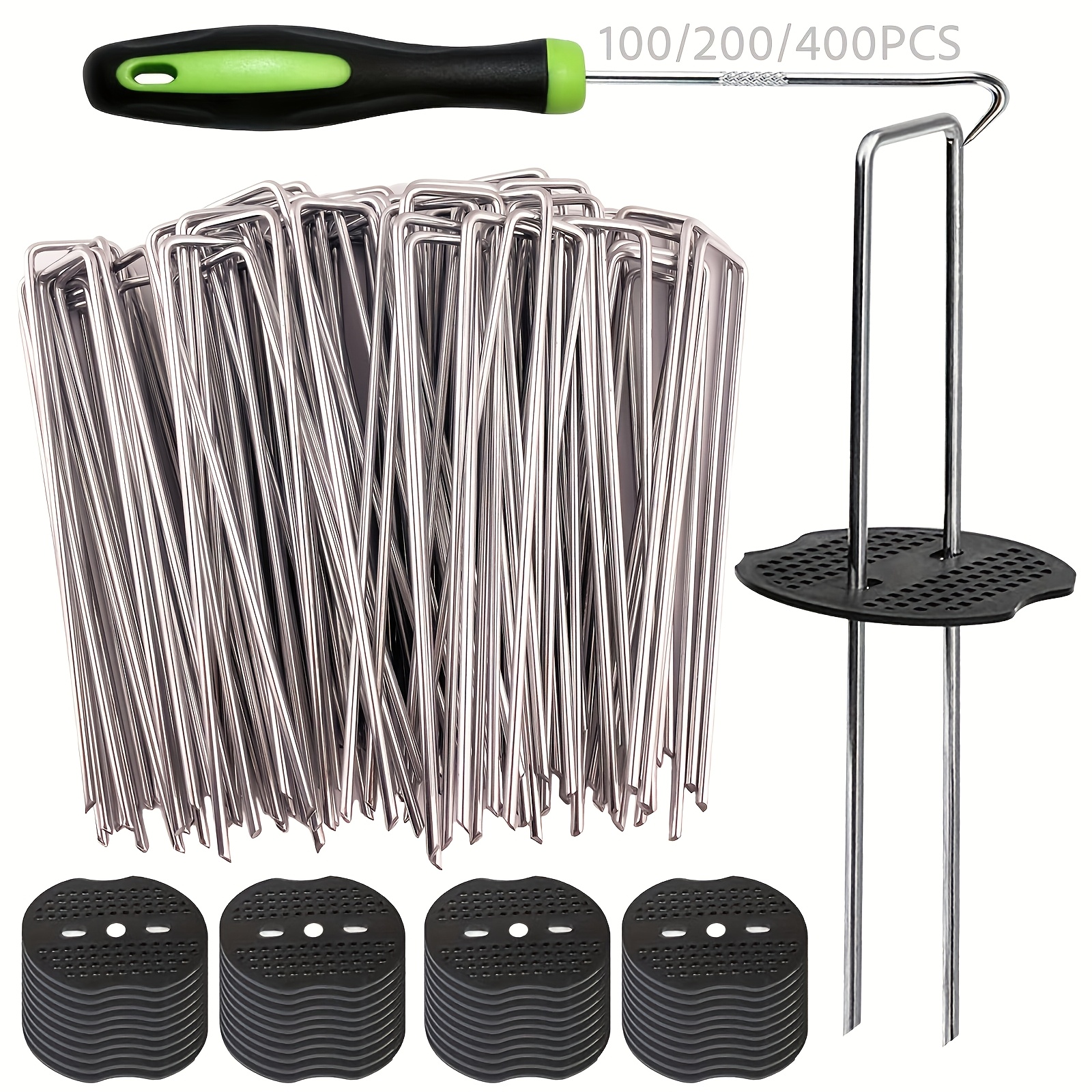 TEMU 1 Set/100pcs Lawn U-shaped Ground Stakes Kit, 6 Inch Galvanized Garden Landscape Heavy Duty Fixing Pins For Securing Turf Fabric And Football