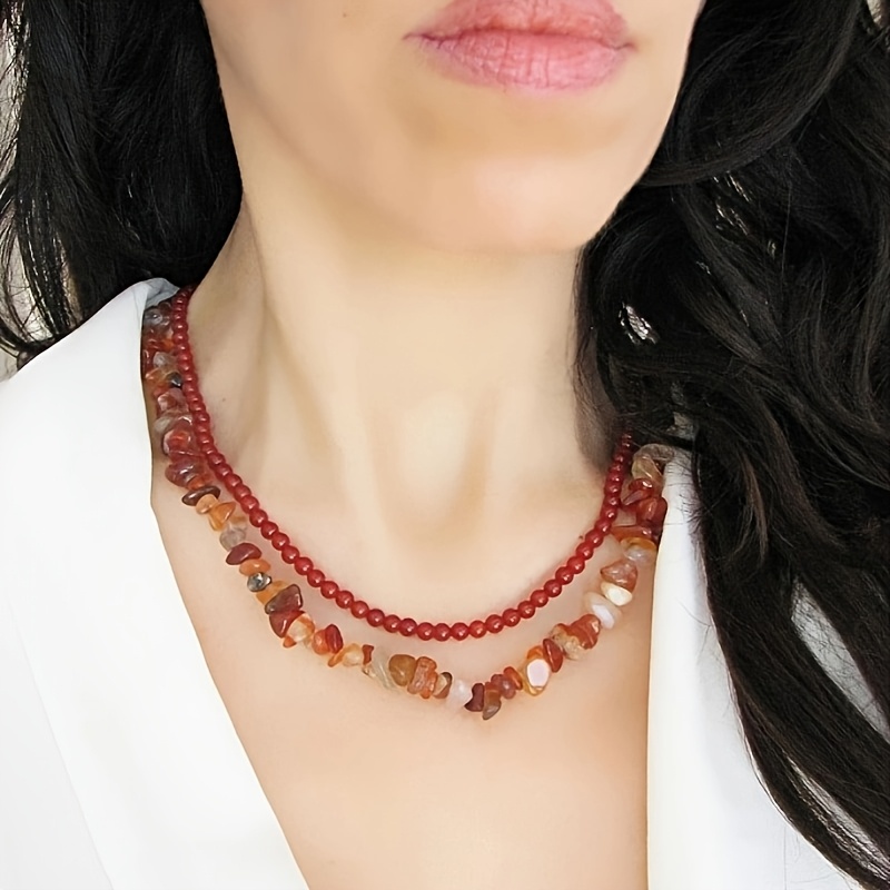 Natural Carnelian Stone Beaded Necklace with 4mm Gemstone Beads