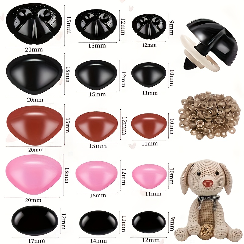 Image of 150 Large Safety Noses With Washers, Durable Plastic Craft Supplies, Doll Nose Additions, In Sizes 11-20mm, Suitable For Stuffed Animals And Crochet Projects, Crochet Plush Toy Noses