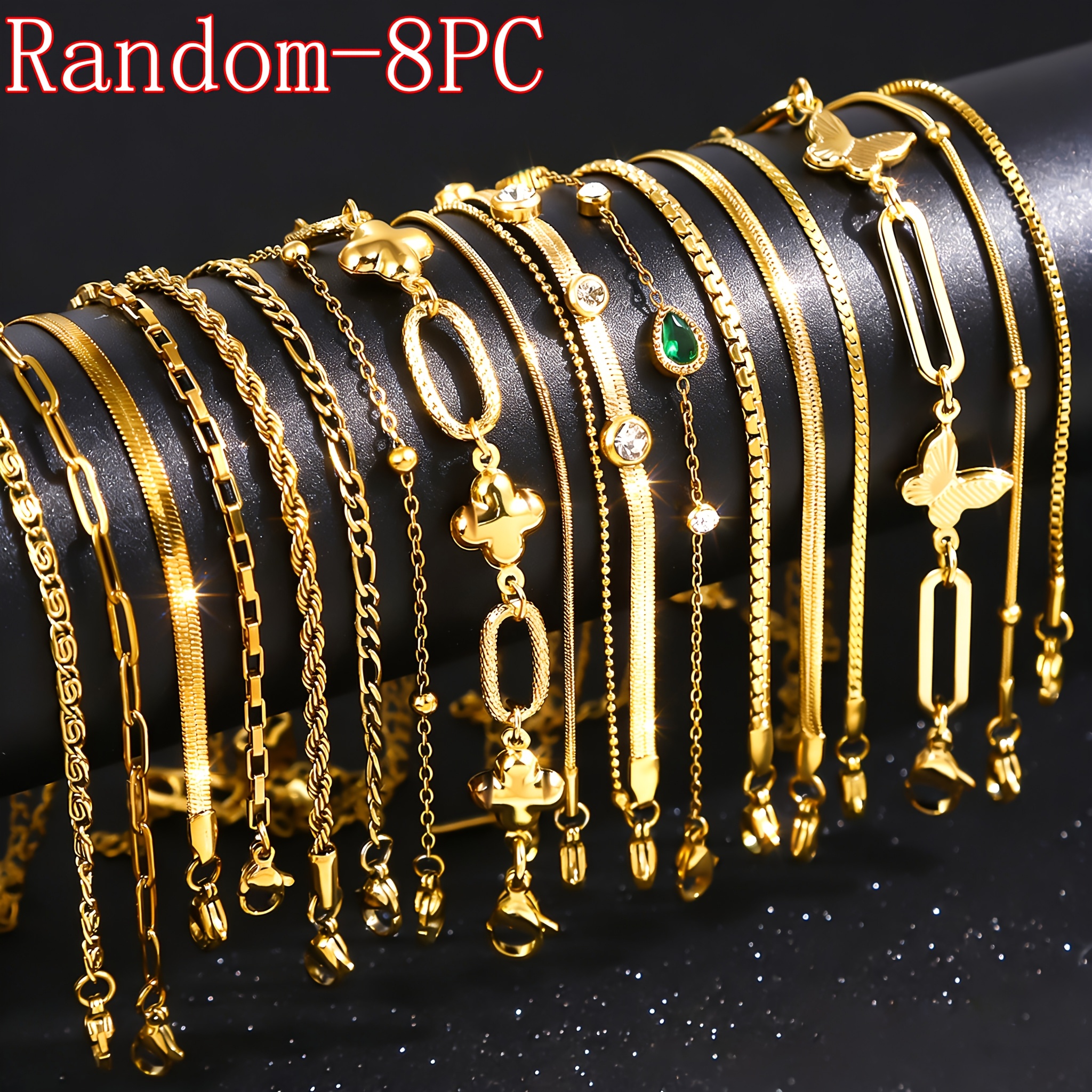 Image of Random 8 Elegant And Stylish Stainless Steel Bracelets, Women's Bracelets, Suitable For Daily Wear, Gatherings, Parties, Vacations, High-quality Bracelets, Durable Women's Jewelry, Holiday Gifts