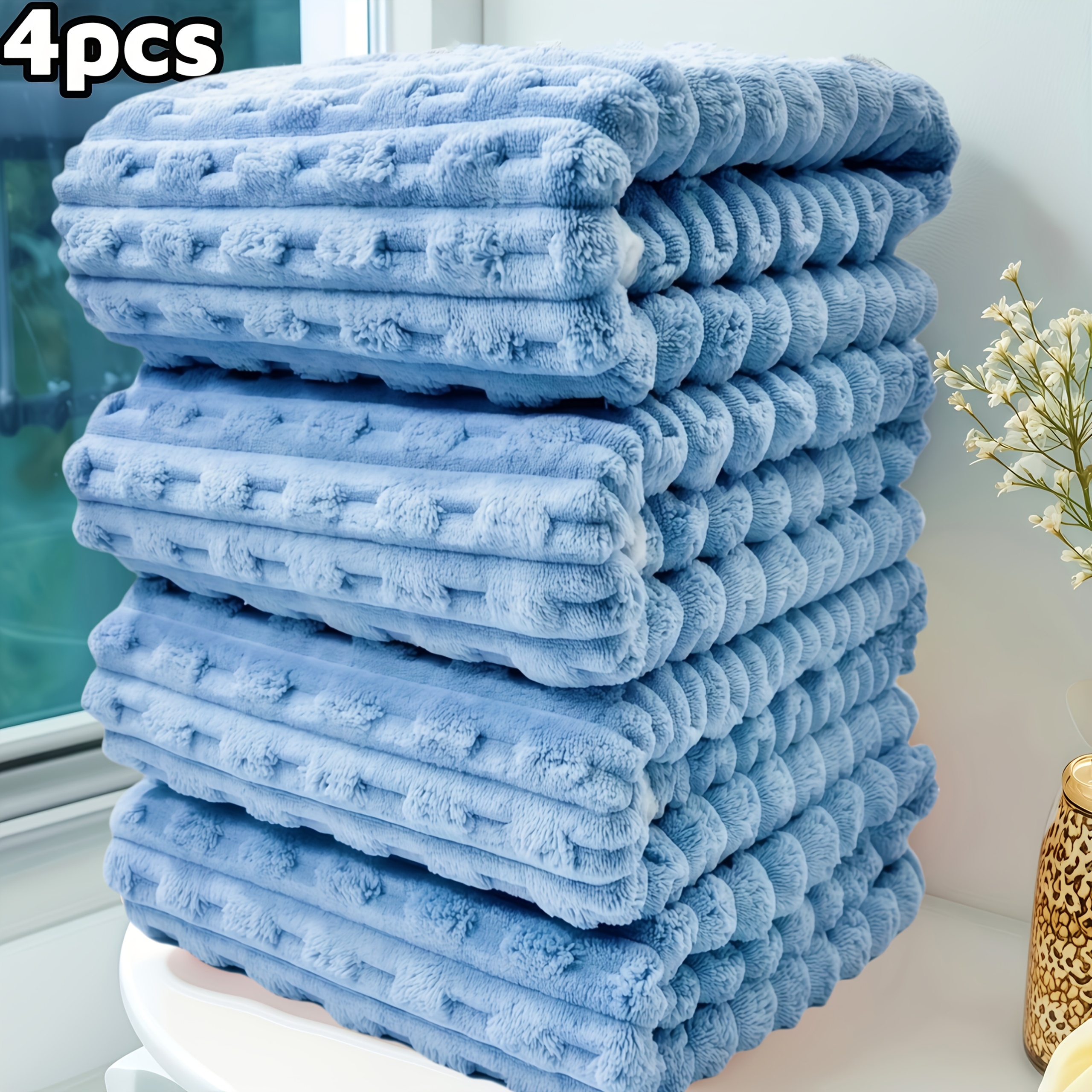 TEMU Korallenfleece Badetuch 4er Set 70 x 140 cm/27,5 x 55,1 Zoll Randumwickeltes Badetuch Aussehen Besser und verwendet Wasserabsorption, um schnell
