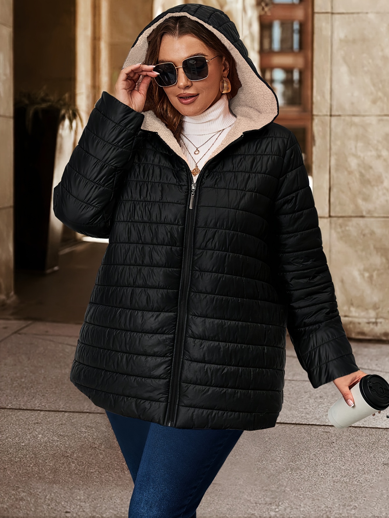 elegant plus size women's winter coat casual loose fit Temu