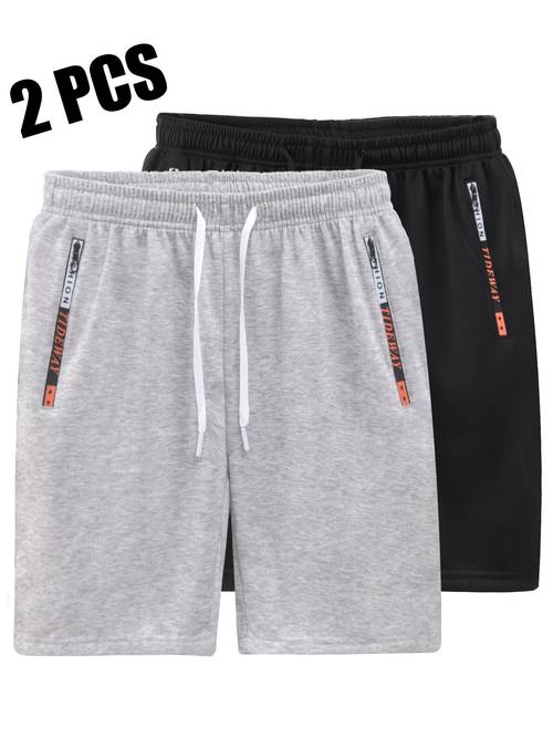 item picture 2pcs mens casual outdoor sports shorts mens apparel summer mens casual shorts with zippered pockets simple multi functional suitable for daily wear and outdoor travel 100 polyester knit fabric elastic