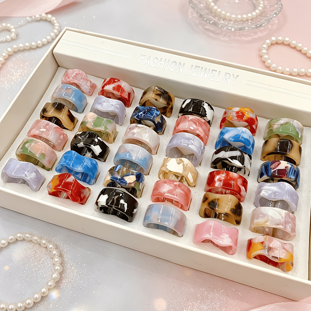 10pcs Vintage Marble Texture Adjustable Women's Rings Set