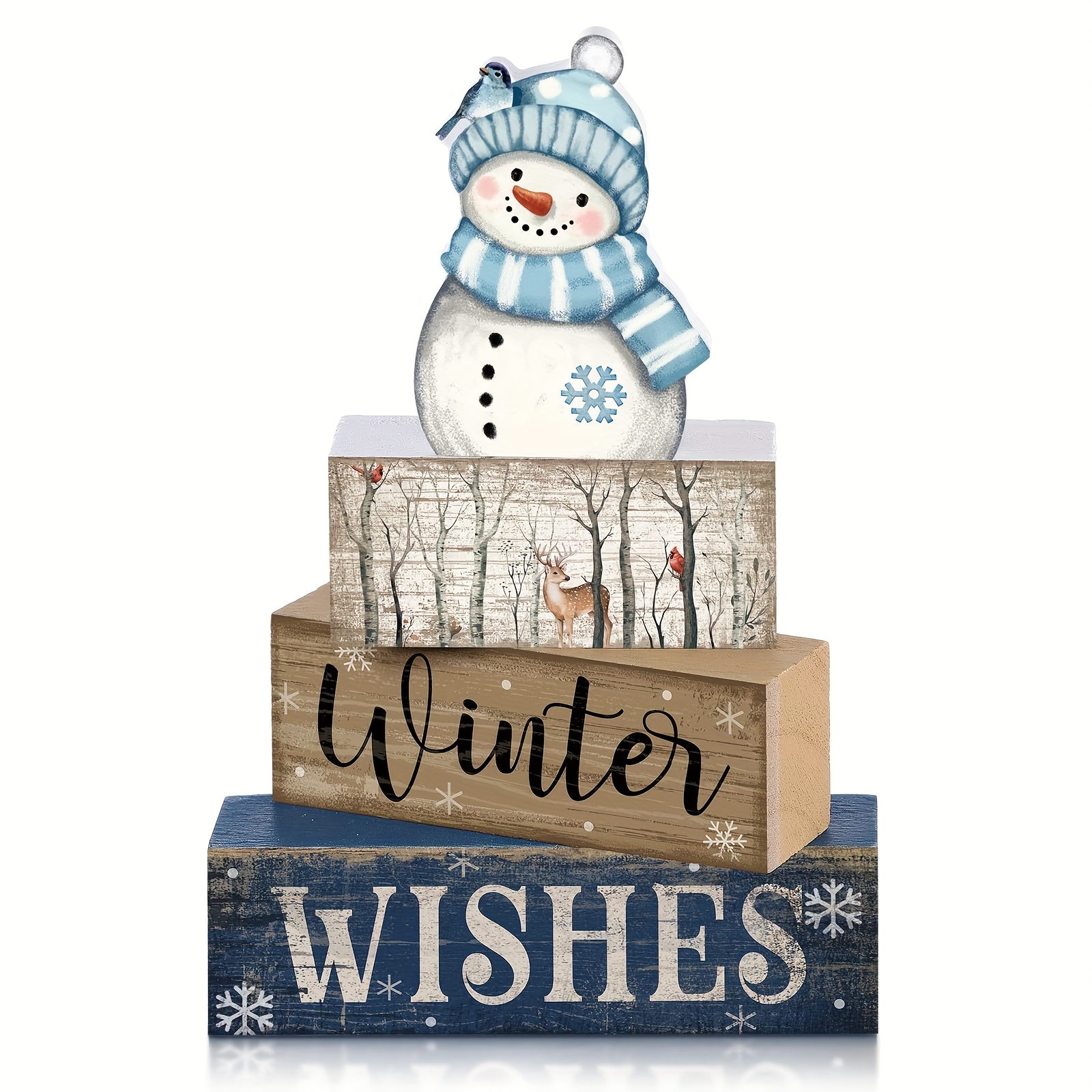 TEMU Country Style Table Centerpiece Block - Wooden Snowman And Reindeer Tiered Tray Decor - Home Decor - Perfect Party Prop, Ideal For Festive