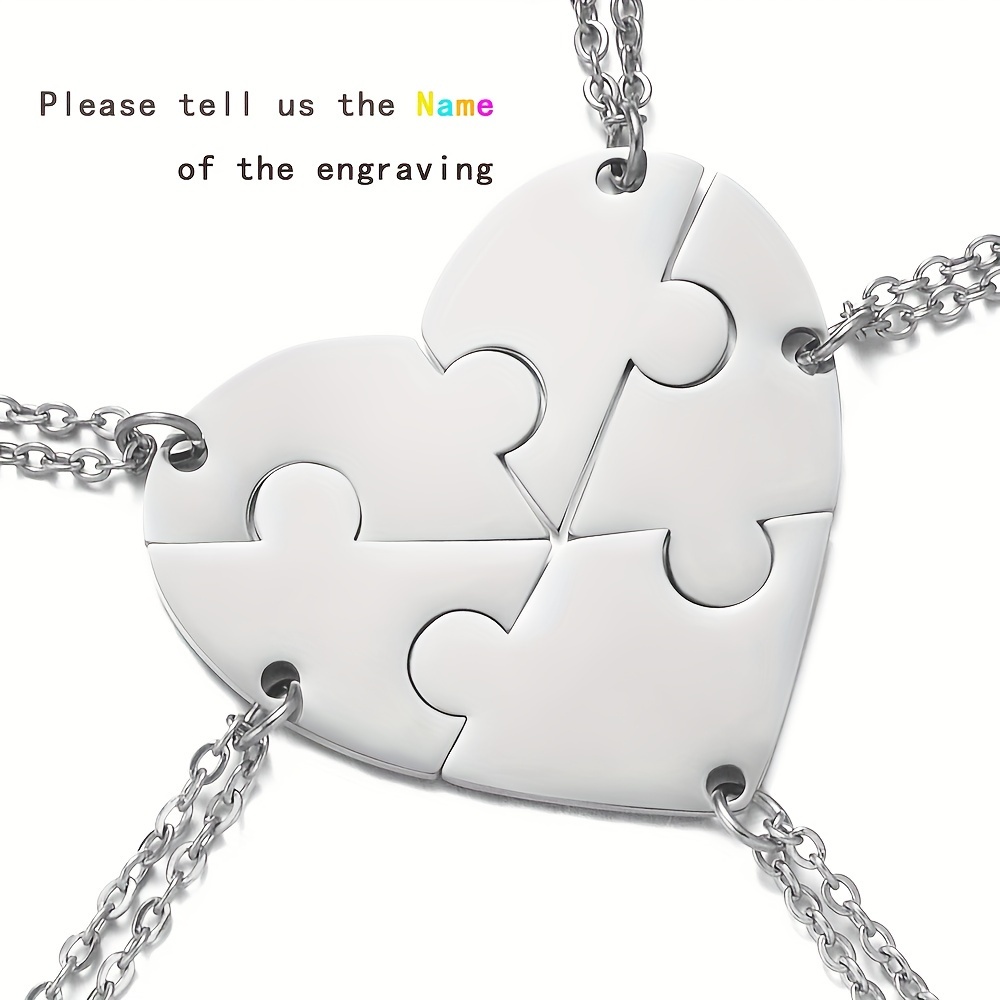 TEMU Customized Products A Unisex Fashionable Stainless Steel Puzzle Pvd Electroplating Pendant Engraved With 1 To Names, The For Daily Wear