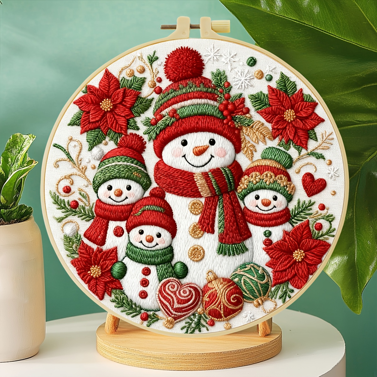 TEMU 1 Set Of Embroidery Kit, Size 15 * 15cm/5.9 * 5.9in-20 * 20cm/7.9 * 7.9in, With Cute Theme For Snowmen, Including Embroidery And Diy Embroidery