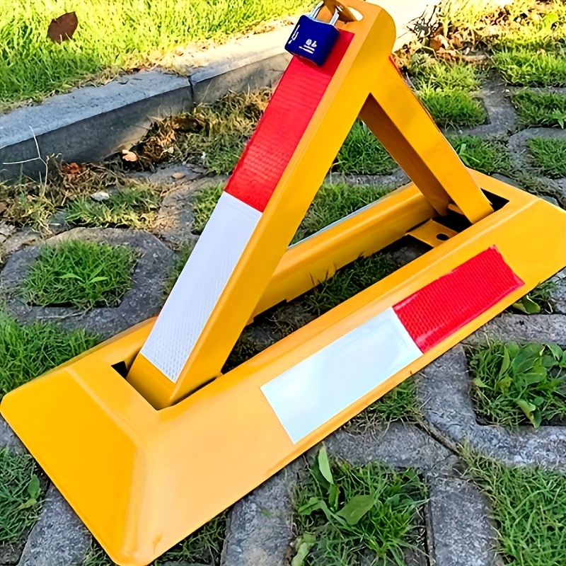 trgovski metalni stoper za кола - жолта боја, дизајн којашто заштитува од неавторизирано паркирање, лесен за инсталација, идеален за домашна и комерцијална употреба, решенија за заштита на простор|модерна естетика|издржлив конструкција, паркинг спајс сејвер детали 5