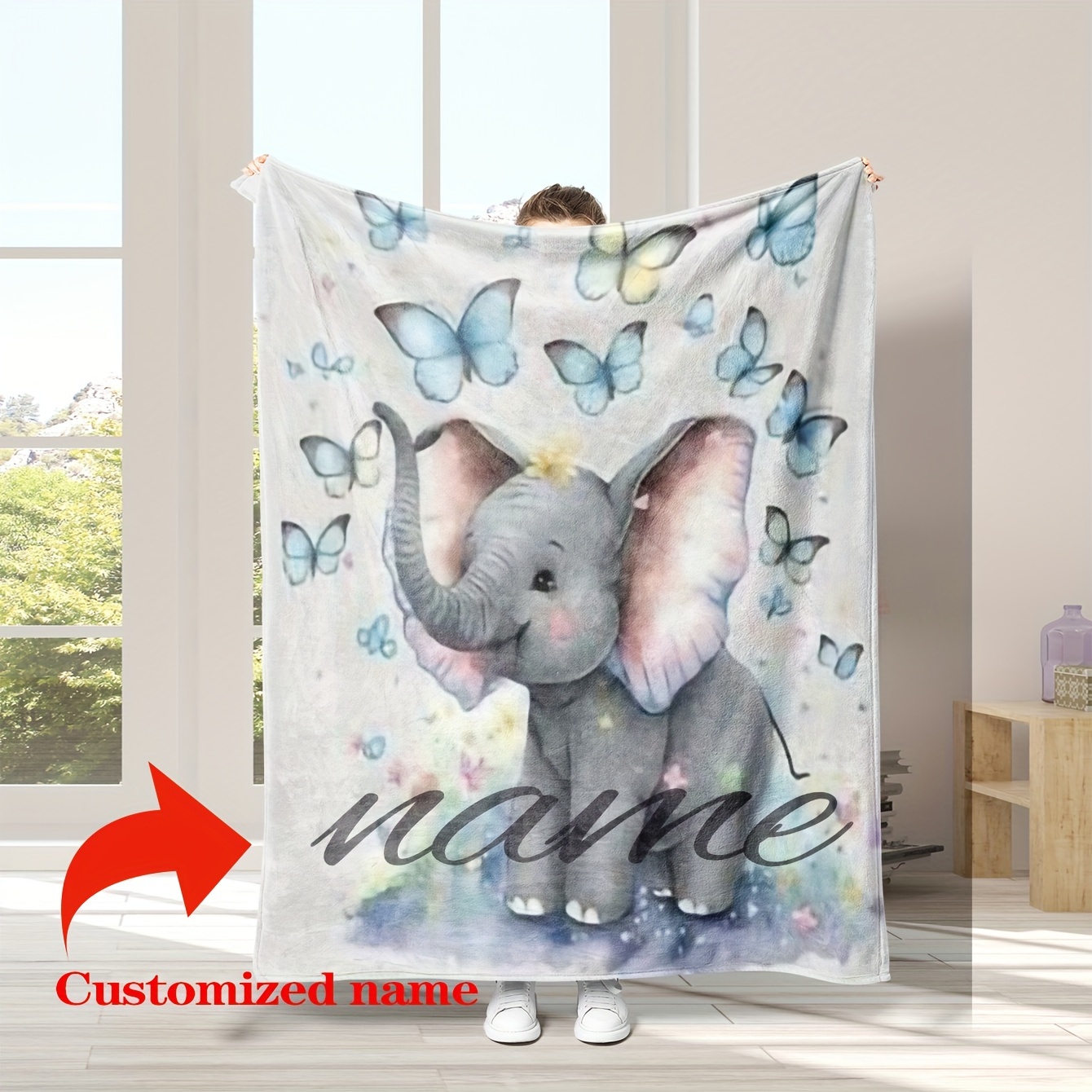 

[customization] 1pc Customized Flannel Digital Printed Blanket, Warm, Nature, , Elephant Element Blanket, Customized Name, Gift Blanket For Boys And Girls, Relatives, Friends, Sofa, Office Bed, , Gift