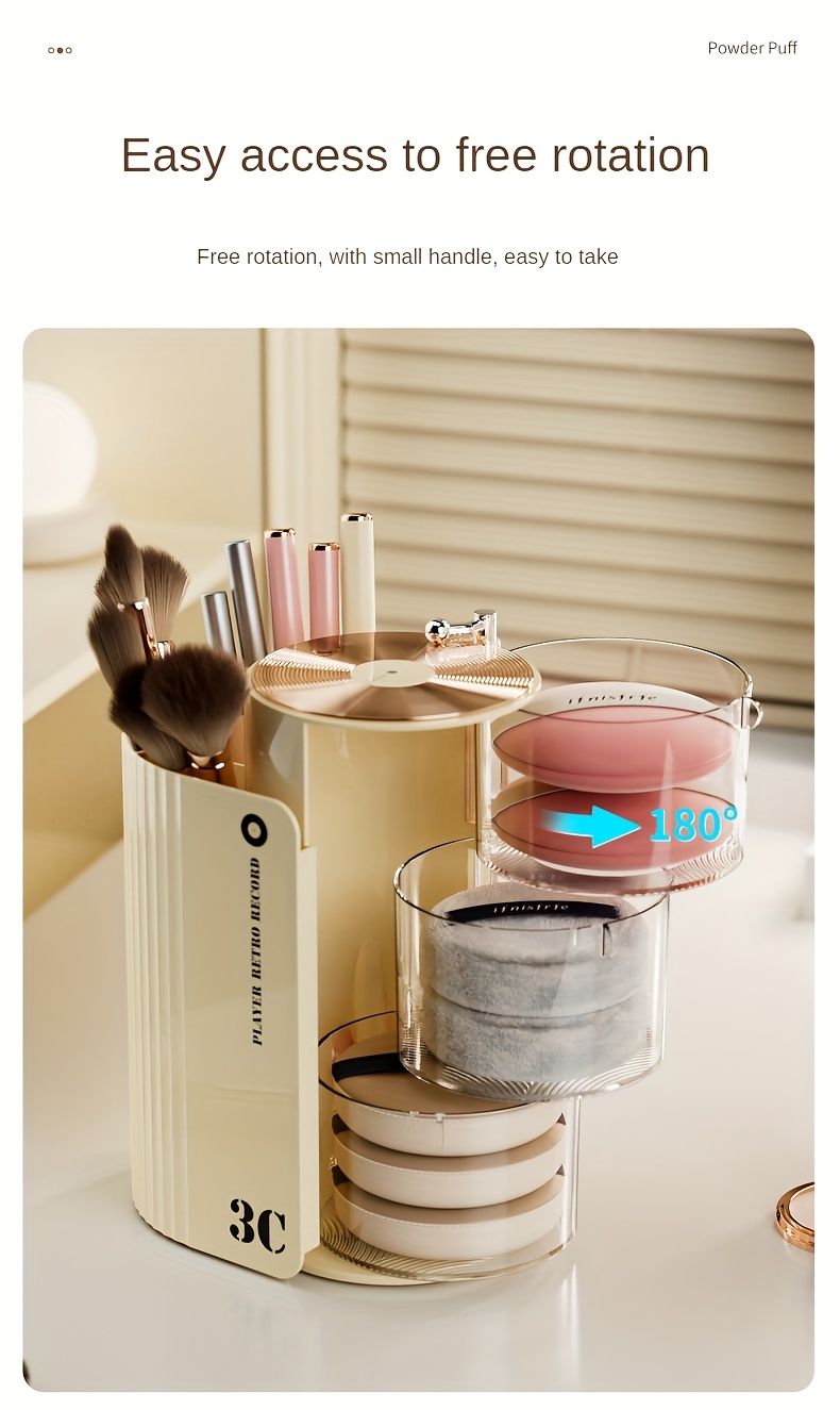 luxury 3c rotating makeup brush puff storage box dustproof multi layer design independent   desk organizer for dressing table bathroom office home use countertop mounting no electricity needed countertop organizer sleek aesthetic durable plastic makeup storage organizer makeup organizer for vanity Product details 2