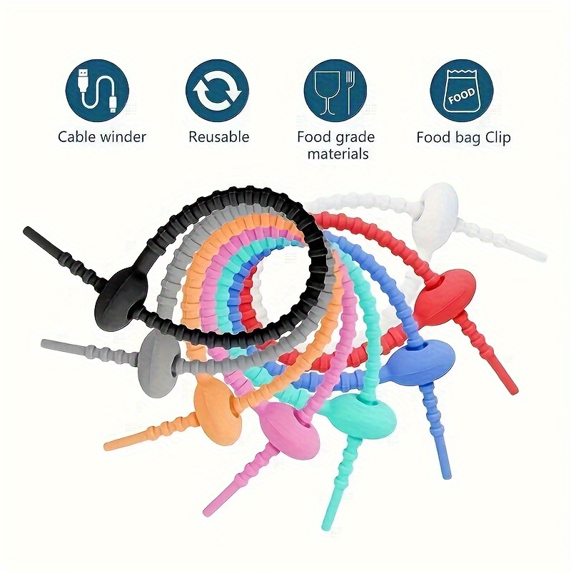 

10/30pcs Silicone Reusable Cable Wire Organizer, Storage Holder Bag Ties Cord Management Zip Tie Twist, Multifunctional Bag Clip Food Saver Earphone Line Tidy Clips