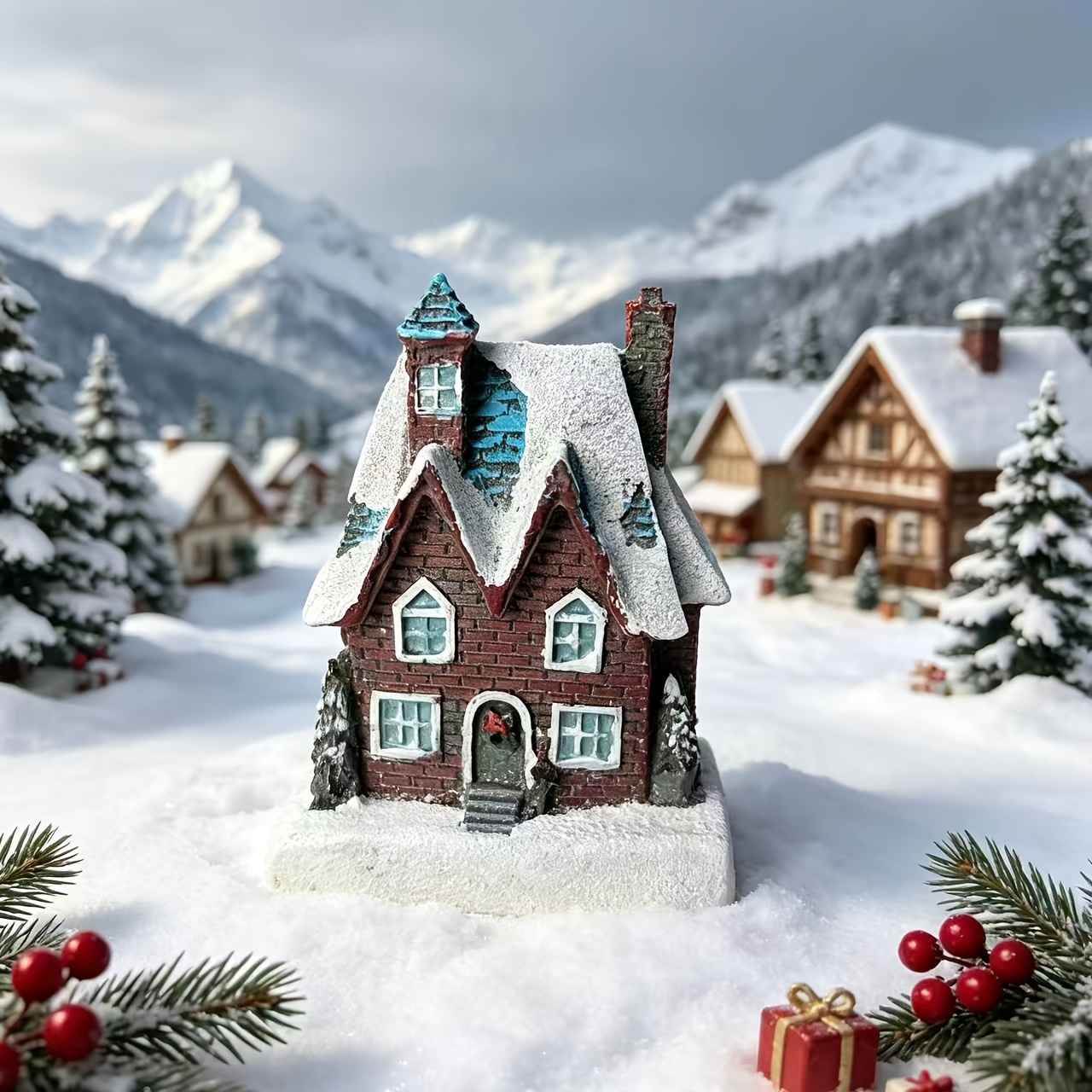 TEMU 1pc New Christmas Internet-famous Decoration, Resin Small House, Mini Ornament, Christmas Gift, Christmas Present