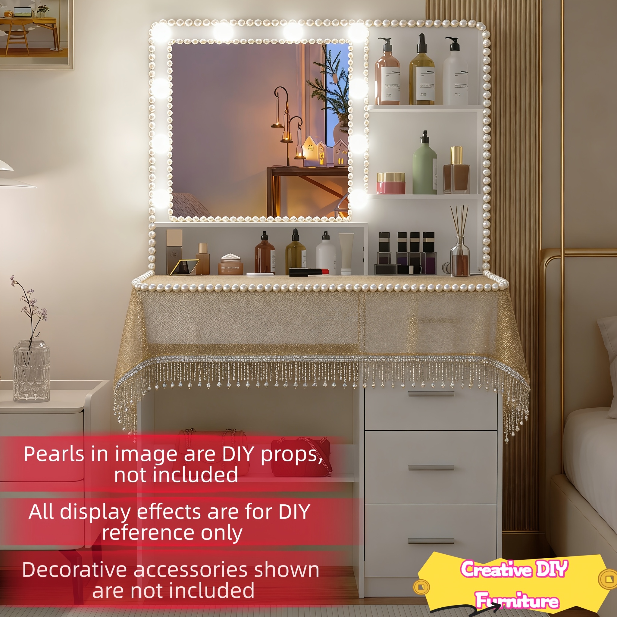 Premium Solid Wood Modern Ladies' Vanity Table with LED Mirror