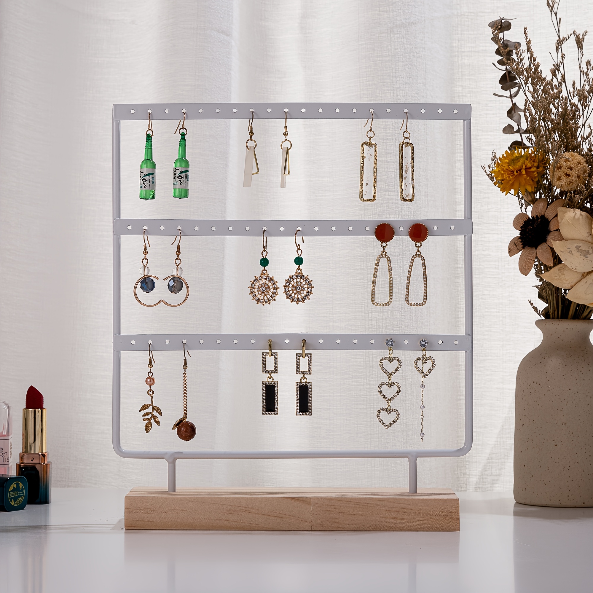 1pc Detachable Wooden Base Earring Jewelry Display And Storage Rack, Three-layer Christmas , Is For Christmas, New Year And Valentine's Day