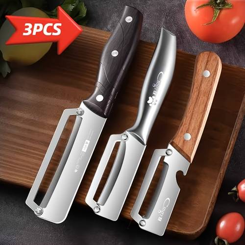 3pcs multi functional peeler set thickened stainless steel soft and hard skins potato carrot tomato fruit and vegetable peeler kitchen peeling tool portable essential for home and travel