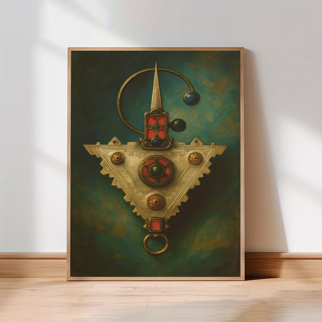 TEMU 2D Plat, 2D Plat, 1pc, Cadre, Art Mural de Bijoux Tribaux Marocains, Œuvre d'Art Réaliste sur Toile Vintage, Décoration Murale de Toile