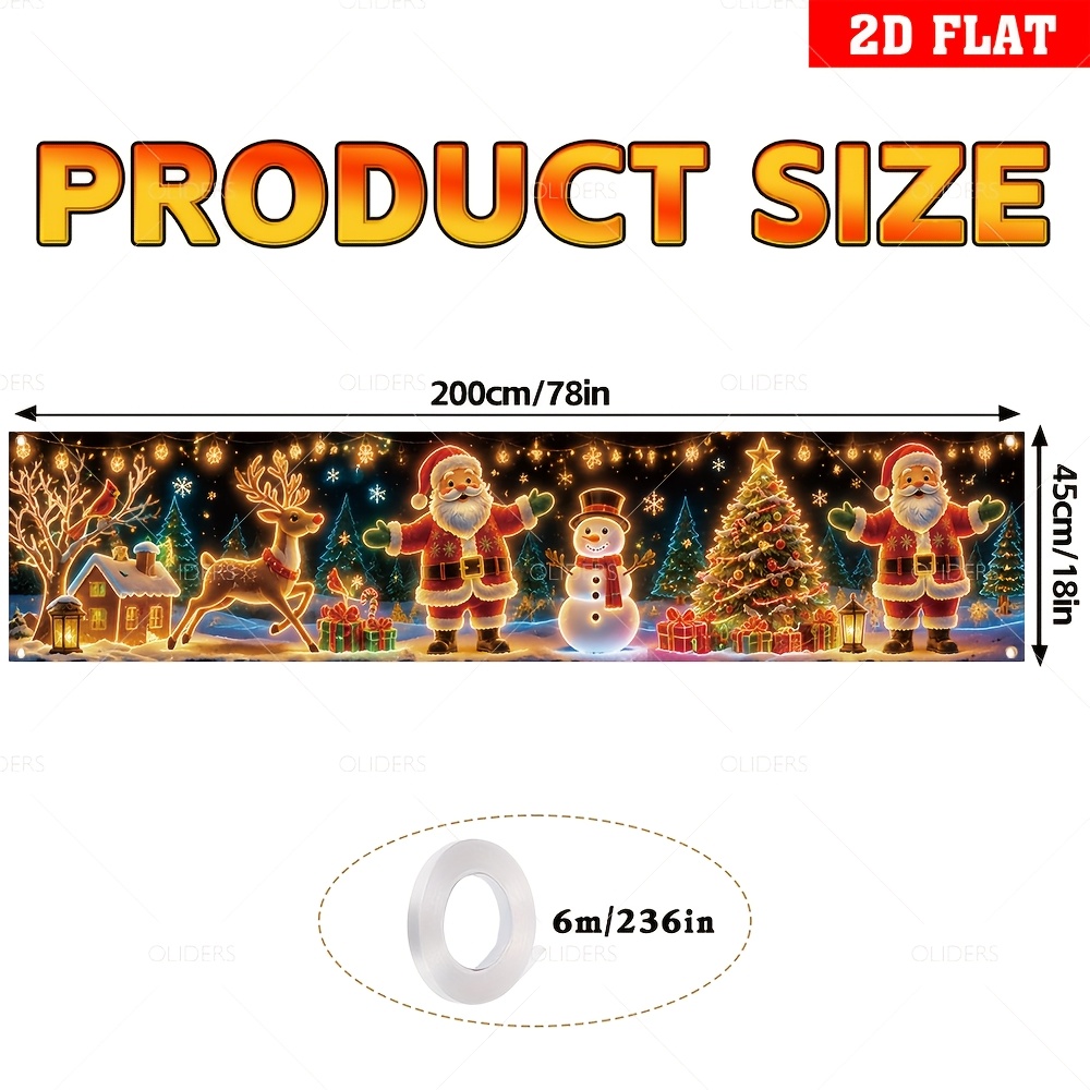 TEMU 2d Flat, 1pc Uv Activated Glow Christmas Banner Suitable For / Decoration With Santa Claus, Snowman & Reindeer Patterns - Uv Reactive Party