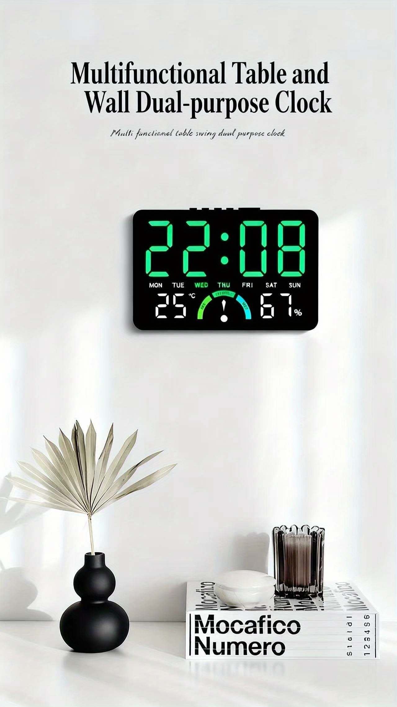 Home Temperature And Humidity LED Electronic Clock, Easy Large Screen Wall-Mounted And Standing Dual-Use Clock, Multifunctional Bedside Alarm Clock, Temperature Dry Wet Comfort Display Clock