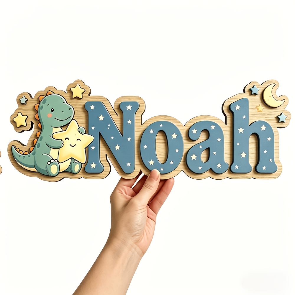 Custom 25Cm Noah's Ark Dinosaur Starry Night Wooden Plaque