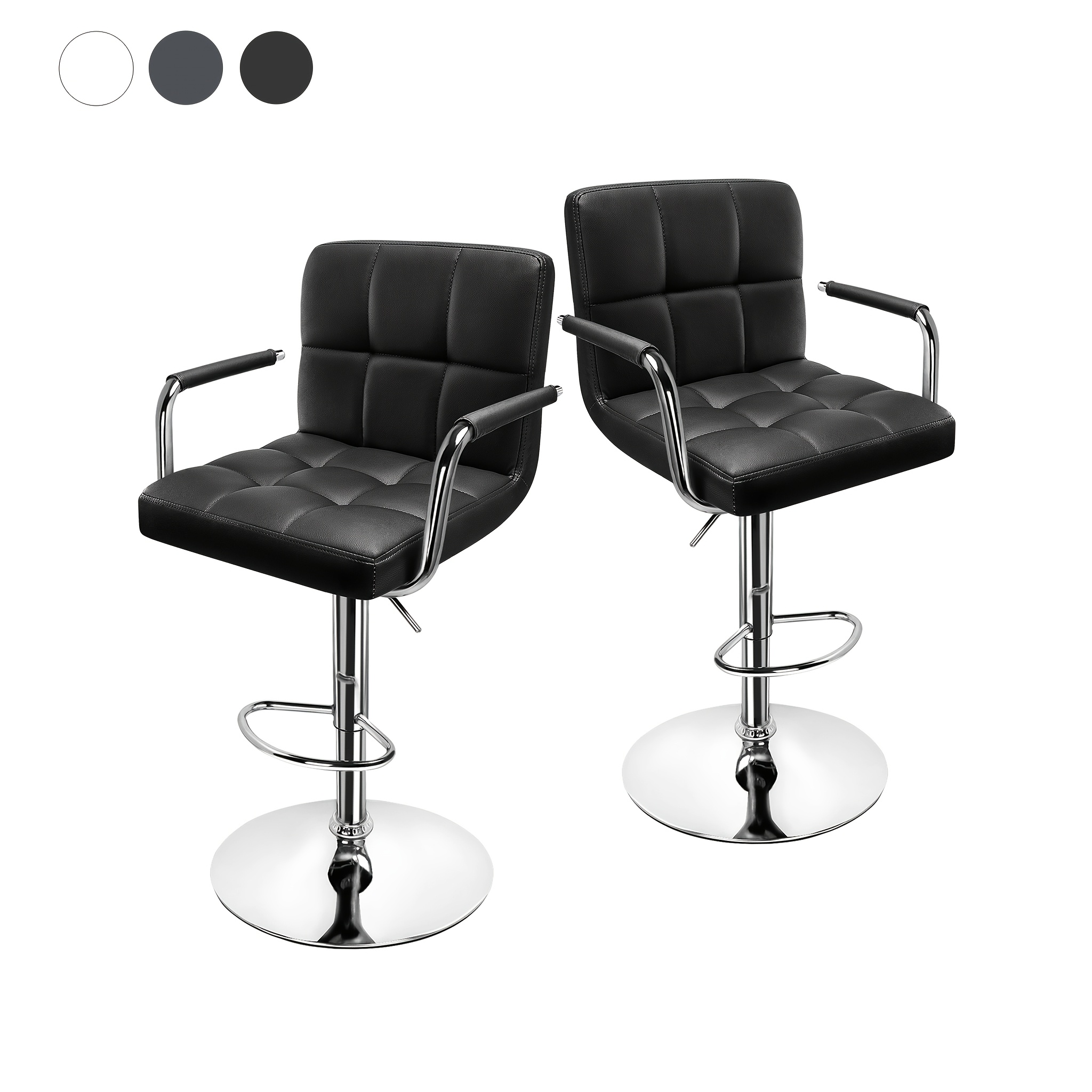 Image of 2 Height-adjustable Bar Stools With Armrest, 360° Rotatable Counter Stools Made Of Pu Leather, Ergonomic Kitchen Stools With Metal Base For Home Bar, Living Room