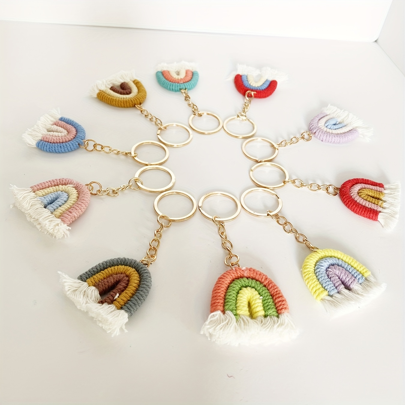 Image of Rainbow Bohemian Tassel Bag Pendant Rainbow Keychain Car Hanging 10pcs