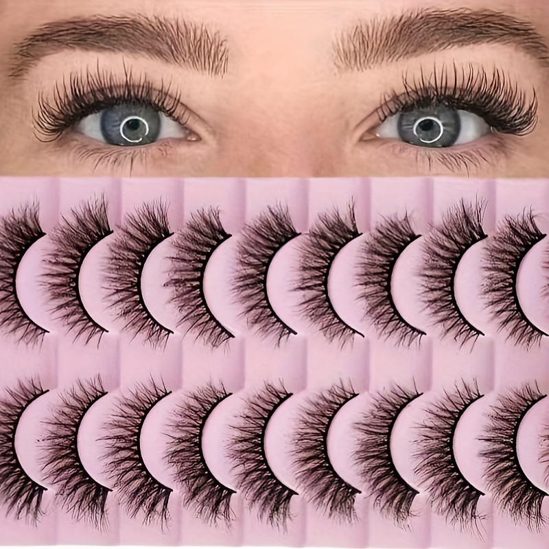 

10 Pairs Fluffy Cat Eye False Eyelashes - Dd Natural Look Thick Strip Lashes, Self-adhesive, Easy Application Reusable Falsies For Women, Multiple Sizes 6-15mm C