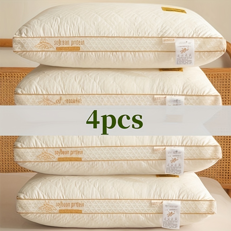2/4pcs Soy Fiber 3D Pillow - Breathable Hypoallergenic High Elasticity Pillow with Polyester Fill, Light Beige Color for Side Sleepers, Hotels & Home Use - Ideal Christmas Gift for Family, Siblings, Friends, Travel Sleep Aid, Elegant Bed Decor, Durable Zipper Closure