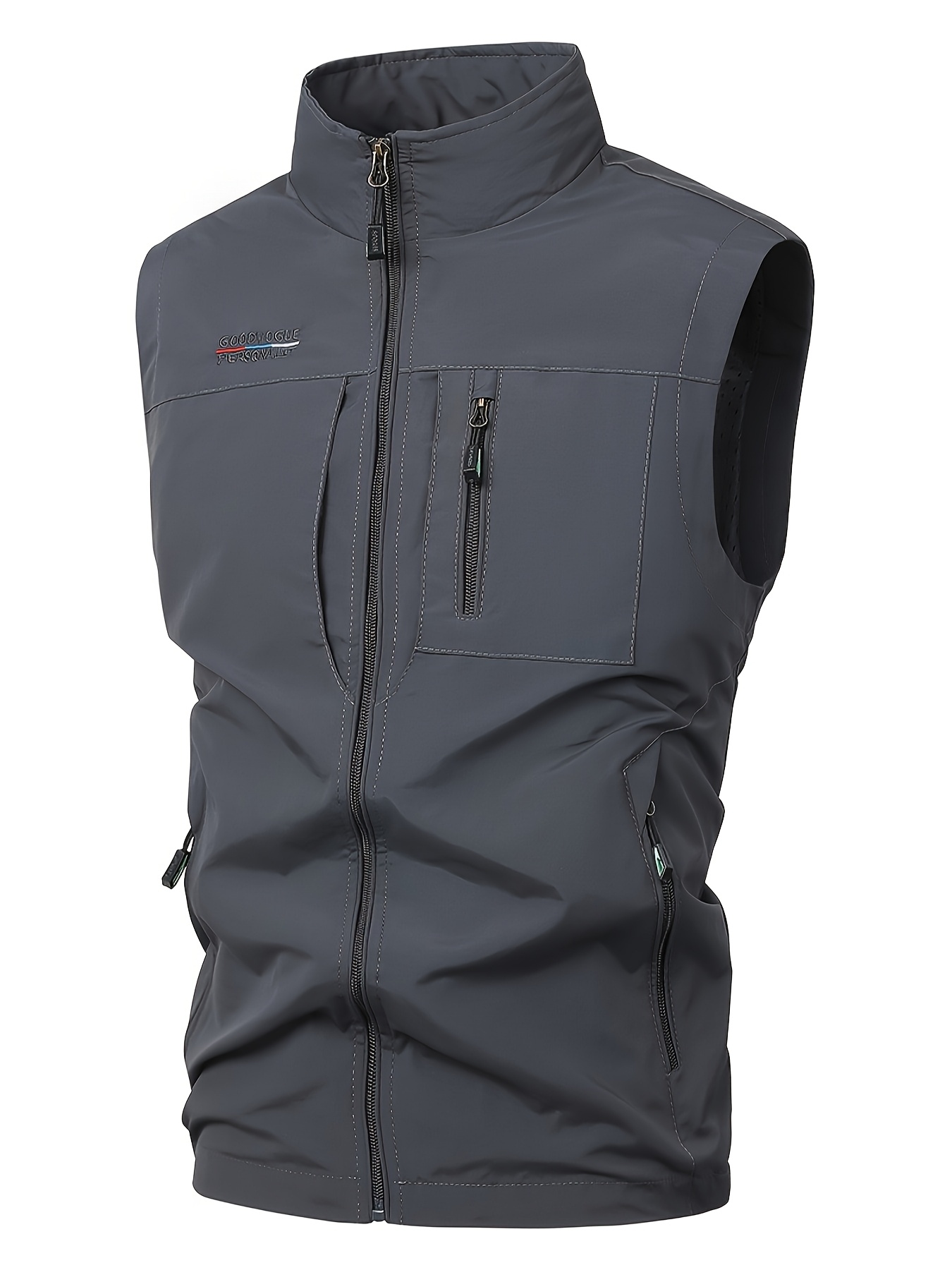 men's multi pocket fishing vest zippered compartments stand Temu