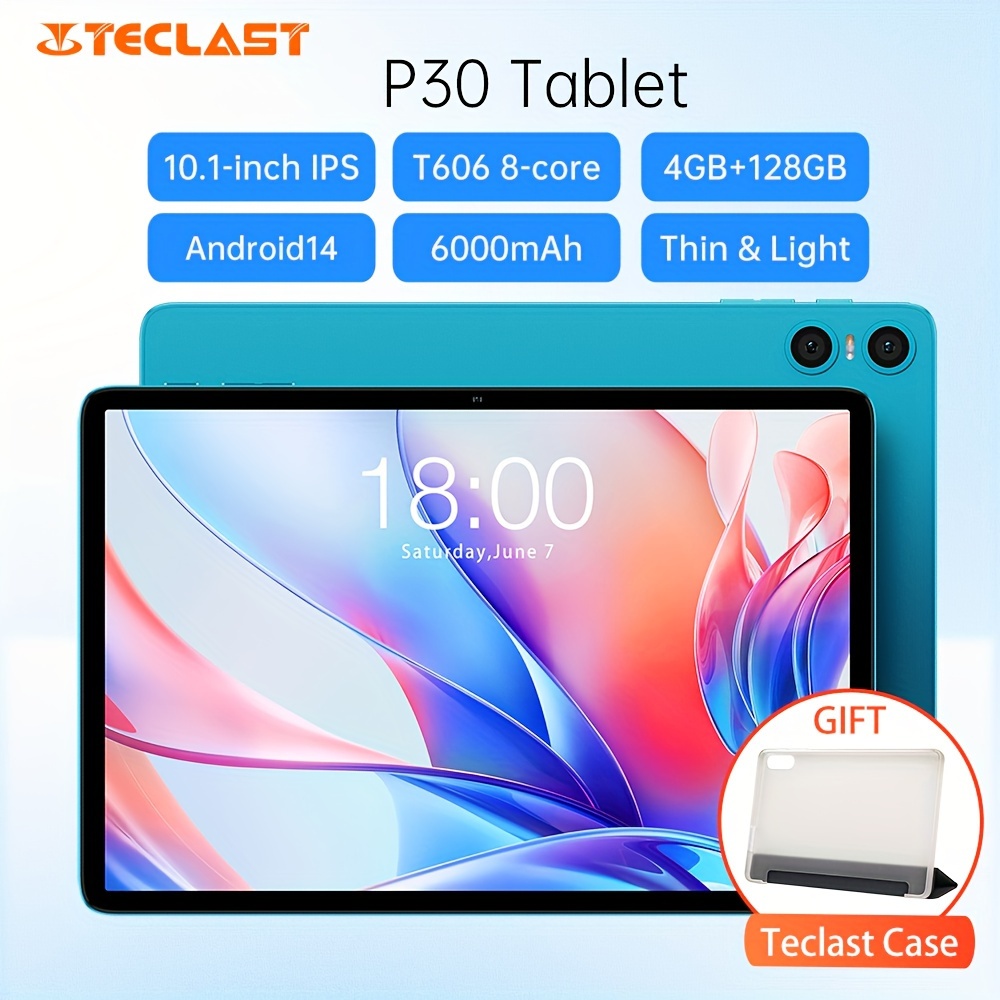 teclast p30 タブレット 10.1インチ ips ディスプレイ、android 14、  t606 オクタコア、4gb   128gb rom、6000mah バッテリー、type-c 充電、 バンド wi-fi、2mp フロントカメラと 5mp リアカメラ、usb otg、ガラス繊維ボディ、1280x800 解像度、≤36v 運用電圧