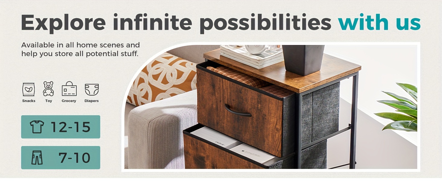 Dresser For Bedroom, Storage Drawers, Skinny Fabric Storage Tower With 2/4 Drawers, Tower Organizer Unit, Chest Of Drawers With Wooden Top For Closet, Laundry, Entryway
