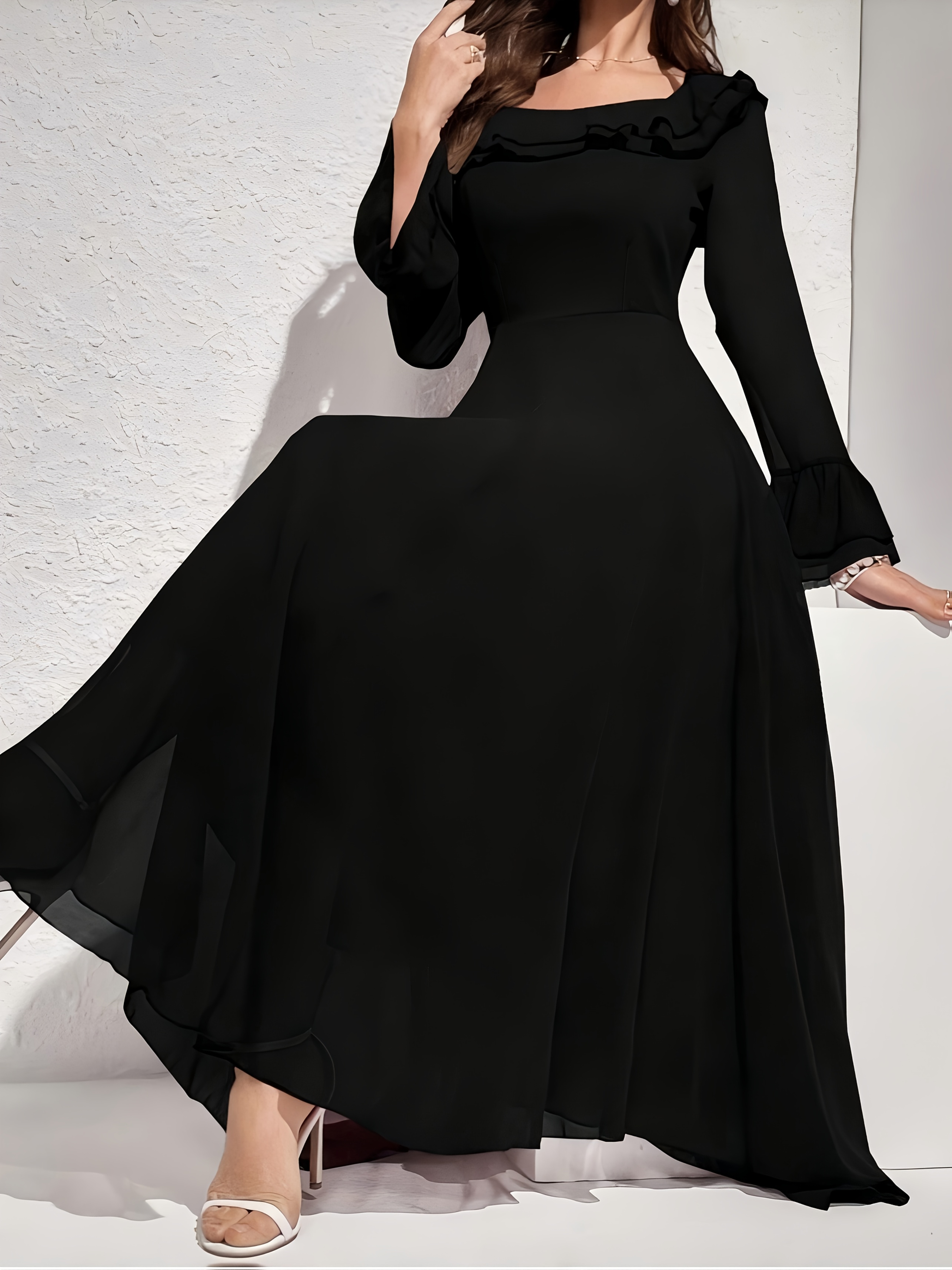 womens elegant solid color maxi dress ruffle hem line - Temu South Africa