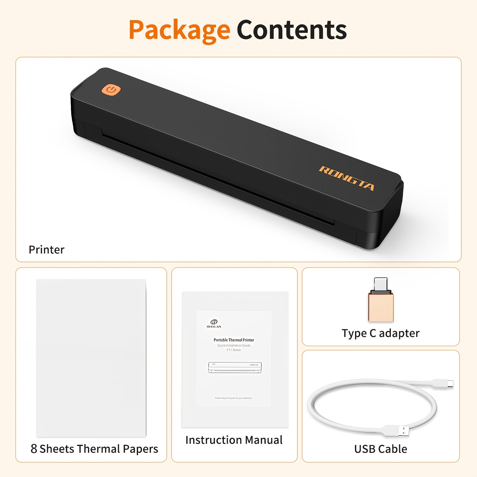 Image of Rongta F11b Compact Thermal Printer, Portable Wireless Connection, Handheld Printer, Supports Us Letter Size, Compatible With Ios/ Phones And Laptops, Home/office/travel Use, With 8 Thermal Papers
