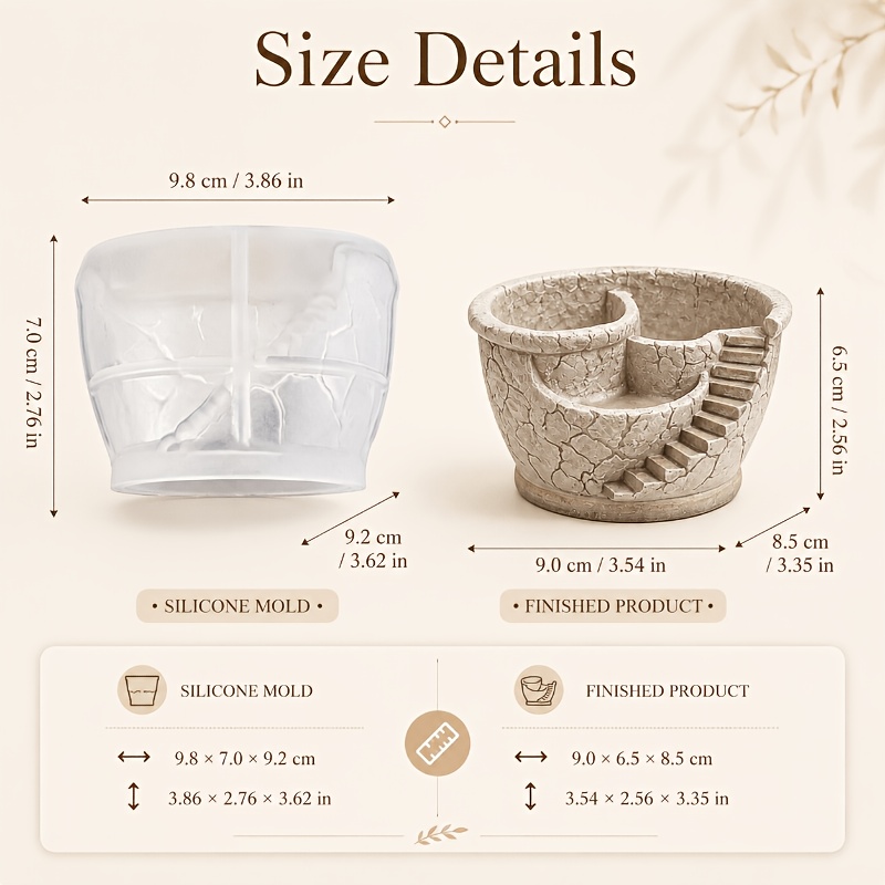 TEMU 3D 스톤 텍스처 사다리 모양 실리콘 몰드, 재사용 가능, 양초 홀더 제작, 레진, 석고 제작에 사용 가능, 다육 식물 재배에 적합, 발코니 녹색 식물 장식, 원예 몰드