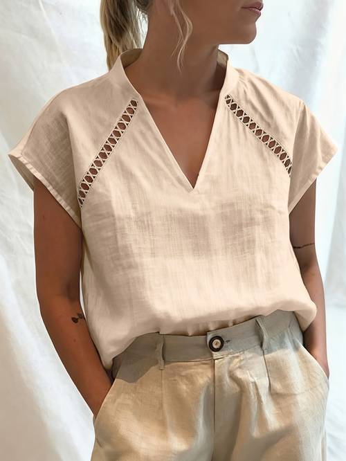 Loose Solid Color V-neck Lace Sleeveless Pullover