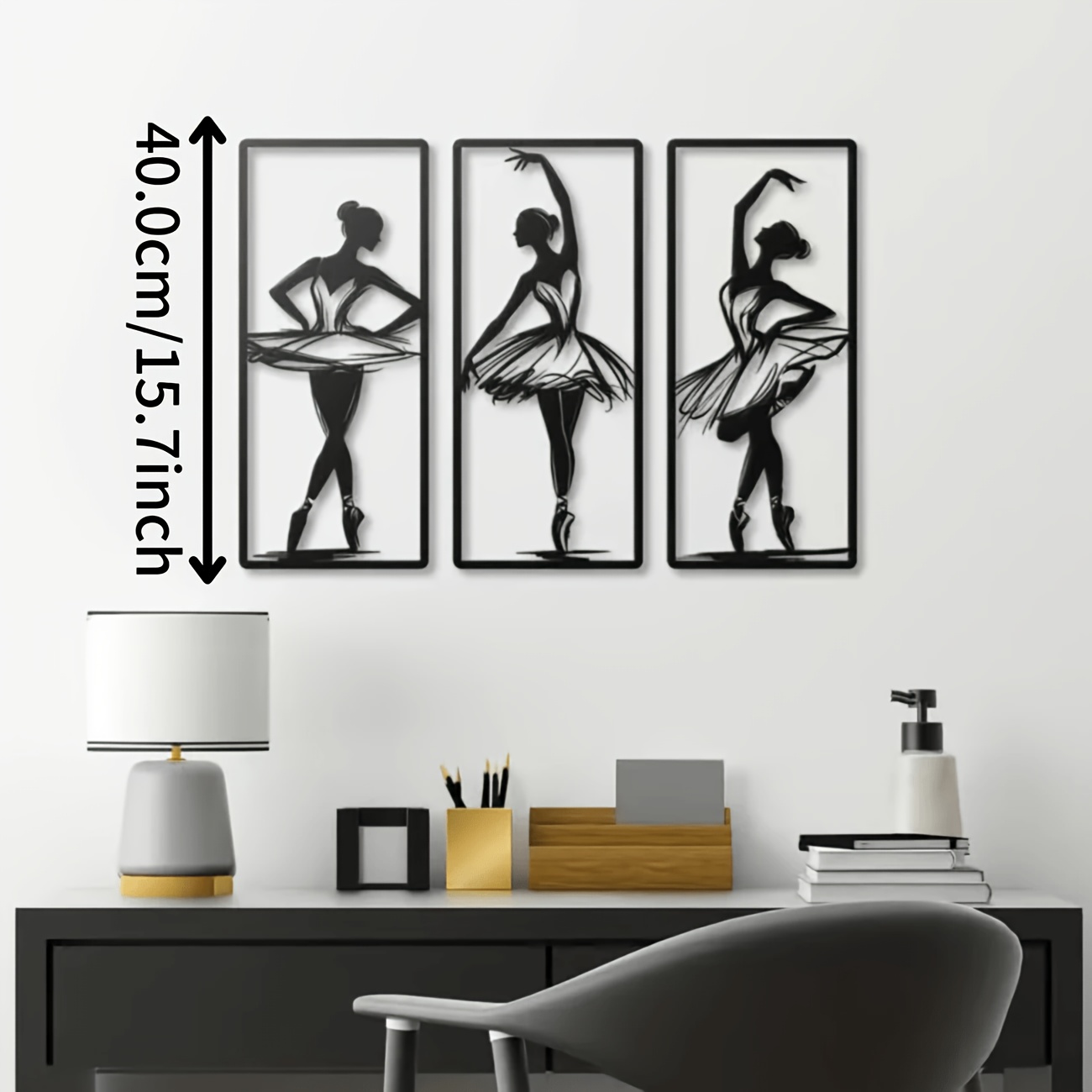 TEMU 3pcs Ballerina Silhouette Metal Wall Art Hanging Set | Elegant Dance Decoration, Modern Trio Ballerina, Home Decoration, Scene Embellishment,