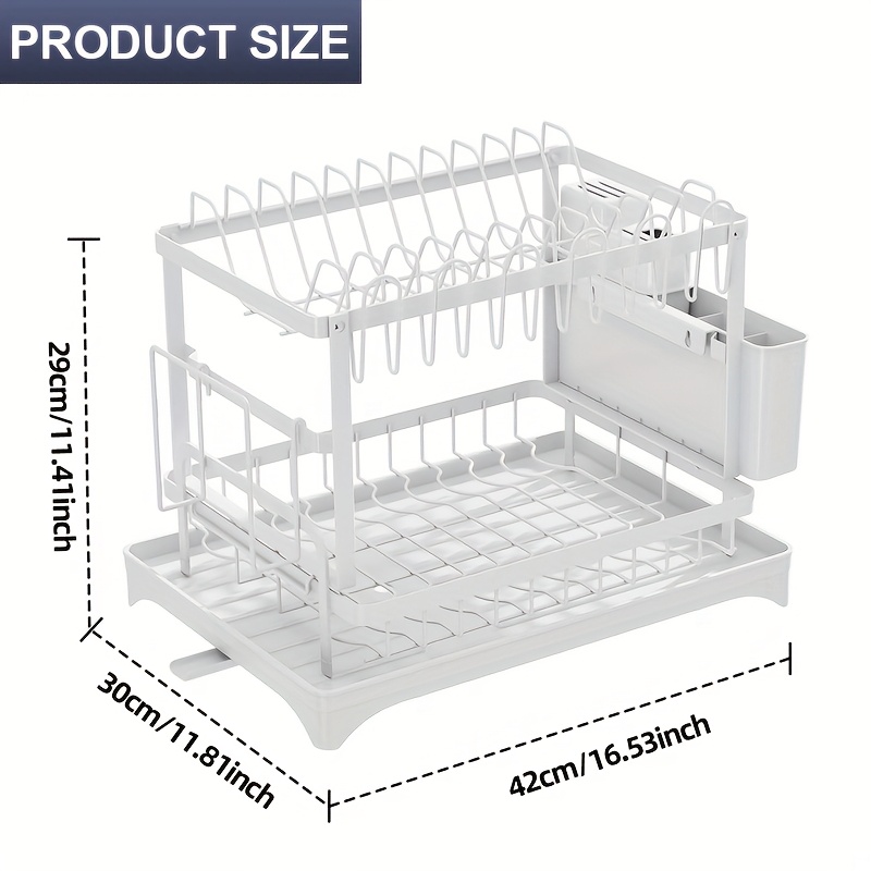 heavy duty stainless steel dish drying rack space saving two tier countertop organizer with 360 drainage system plate bowl cup utensil holders compact sink rack for modern kitchen easy to clean dish drying rack for kitchen counter clean dish storage   water drainage   cleaning system Product details 9