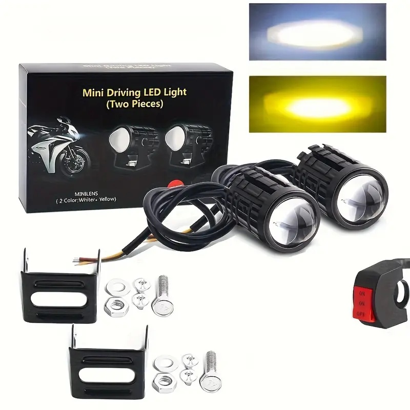TEMU Automotive Led Light Strips, 12v/24v Driving Light Strips, White And Yellow Light Strips, Hardwired Off-road Auxiliary Lighting Kit With Switch, Battery-free, Suitable For Motor Vehicles