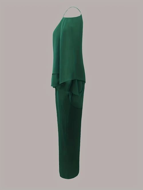womens pants suit solid color cold shoulder business party office elegant off shoulder irregular top and bottom set