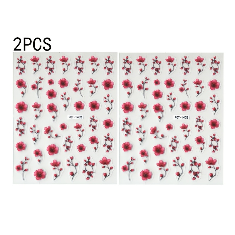 Image of 2 Sheets 5d Embossed Floral Nail Stickers With - Sparkling Shiny Diy Nail Art Decals Suitable For &, Spring Summer Holiday Party Nail Designs, Irregular Flower Shapes